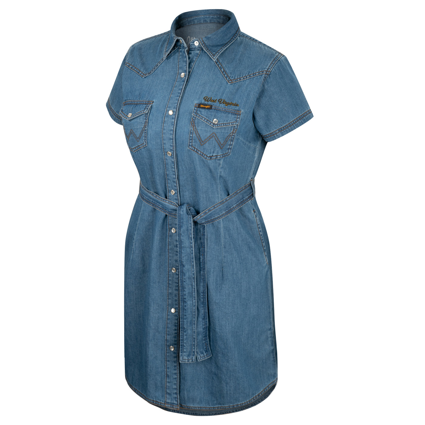 Wrangler Short Sleeve Denim Shirt Dress in Blue